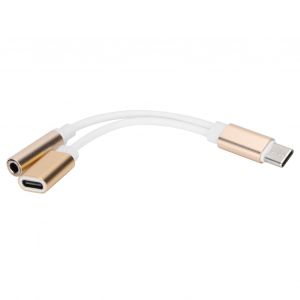 adaptateur de cable de charge audio auxiliaire 2 en 1 Type-C vers 3,5 mm, connecteur repartiteur pour casque (dore) - Neuf