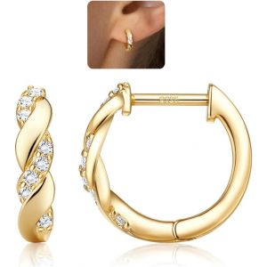 Kal-Boucles D'oreilles Créoles Or 14 Carats Pour Femmes Boucles D'oreilles Argent Sterling 925 Hypoallergéniques Or Épais Créoles Aaa + Cz Petites Boucles D'oreilles Or/Argent Pour Femmes - Neuf