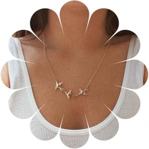 Kal-Collier Ras Du Cou Bohème Collier Colombe En Or Collier Pendentif Colombe De Paix Collier Oiseau Trois Hirondelles Collier Collier Oiseau Colombe Minimaliste Bijoux Pour Femmes Et Filles - Neuf