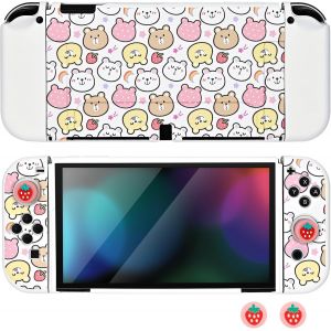 Eryi-Coque Pour Switch Oled,Mignon Dockable Souple Silicone Protecteur Housse De Protection Cover Avec 2pcs Joycon Cover Et 2pcs Lumineux Pouce Poignée Capuchons,Blanc - Neuf