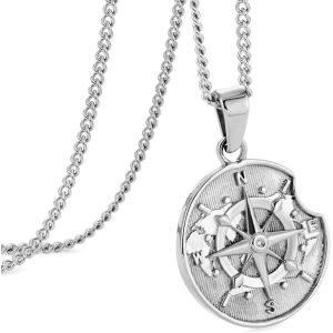 Trahoo-Collier Hommes, Collier Avec Pendentif Boussole Pour Hommes, Argent Or Pièce De Monnaie Plaquette Chaîne Pour Hommes Femmes, Collier En Acier Inoxydable Cadeau Pour Les Hommes Femmes - Neuf