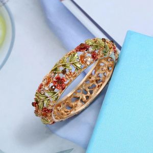 Chicslick-Bracelets De Fleurs En &Eacute;mail Color&eacute; Pour Femmes,Bracelets De Gravure Florale Vintage,Bijoux,Bangle J[X51] - Neuf