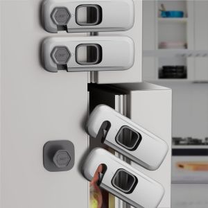4 Pack Child Safety Fridge Locks Baby Safety Locks Cabinet Oven Fridge Locks No Tools Needed Grey - Neuf