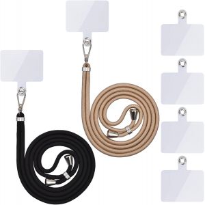 Kal-Chaîne De Téléphone Portable Universelle -Cordon Universel Pour Téléphone Portable À Suspendre Autour Du Cou -Avec Cordon De Téléphone Portable -Réglable Et Amovible -Noir Clair + Doré - Neuf