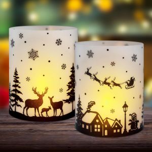Kalanka-12pcs Photophores Décoratifs De Table Noël - Bonhomme De Neige, Château, Sapin, Renne - Bougeoirs Cadeau Décoration D'intérieur Et D'extérieur Pour Bougies Fête - Neuf