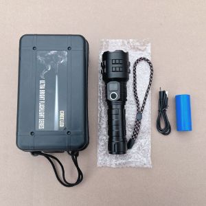 Ultra Puissante Lampe Torche Led, Lampe De Poche, Torche Rechargeable, Étanche Zoomable Lampe Tactique Avec 5 Modes De Lumière Pour Camping Randonnée D'urgence,36*54*195mm - Neuf