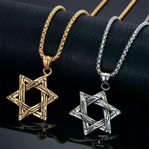 Hommes Étoile De David Pendentif Collier En Acier Inoxydable Chaîne À Maillons Or/Argent Couleur Juive Magen David Hexagramme Collier Déclaration - Neuf