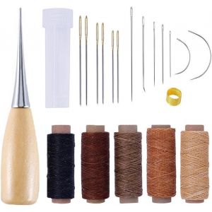 Yemaesre-21pièces Kit Couture Cuir,Aiguilles,Fil Ciré,Dé À Coudre Et Alène,Réparation Facile De Cuir,Pour Réparation Meubles,Sacs,Ceintures Et Diy Artisanal - Neuf