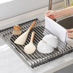 Tianyi-Égouttoir À Vaisselle En Acier Inoxydable Au-Dessus De L'évier, Tapis D'égouttement, Pliable, Organisateur De Cuisine Pour Porte-Torchons, Fruits, Légumes (Noir (43 X 35 Cm)) - Neuf