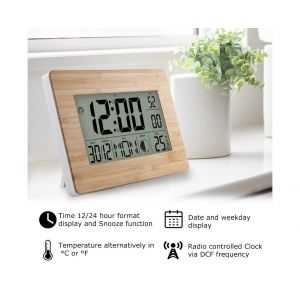 Horloge atomique avec double alarme, calendrier, affichage de la température et phases de lune - Horloge numérique LCD élégante - Neuf