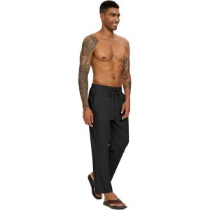 Tzf-Pantalon Coton Lin Homme Yoga D&eacute;contract&eacute; Pantalons Toile Homme Leger Et&eacute; Pantalon Taille Elastique Placket Zipper - Neuf