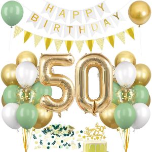 D&iquest;&iquest;coration Anniversaire 50 Ans, Ballon 50 XXL Vert et Or, Kit Ballon Guirlande Happy Birthday Deco, Banni&iquest;&iquest;re Joyeux D&iquest;&iquest;coratif pour Anniversaire 50 Ans Homme Femme, F&iquest;&ordm;te D'anniversaire D&iquest;&iquest;co - Neuf