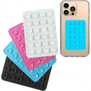 Pack de 4 ventouses en Silicone,Support de t&eacute;l&eacute;phone antid&eacute;rapant,pour Tous Les mod&egrave;les t&eacute;l&eacute;phones, pour Selfies et vid&eacute;os, Mains Libres, Durable et Facile &agrave; Utiliser,Noir + Blanc + Bleu Ciel + Rose - Neuf
