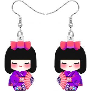 Kal-Boucles D'oreilles Poup&eacute;e Japonaise En Acrylique Avec Goutte D'eau Kawaii Cadeaux Japonais Pour Femmes Bijoux De Fantaisie - Neuf