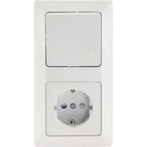 Milos Prise De Courant 2 Prises Avec Interrupteur Encastr&eacute; Et Prise De Contact De Protection 230 V Up Avec Protection De Contact Accrue - Raccord &Agrave; Pince - Cadre Blanc Mat - Neuf