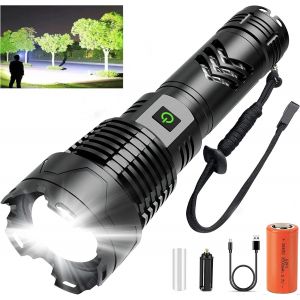 Sjzg-Lampe Torche Led Ultra Puissante,120 000 Lumens Lampe Lorche Led Rechargeable,Lampe Tactique Xhp160, Ip67 &Eacute;tanche 5 Modes D'&eacute;clairage Pour Camping Randonn&eacute;e Urgence - Neuf