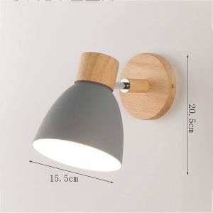 Applique Murale De Chevet En Fer Gris Et Bois Avec Douille E27 - Neuf