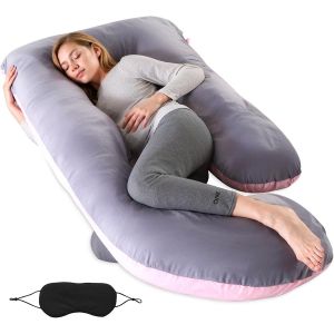 Ulteronixshop-Coussin De Grossesse,Oreiller De Grossesse En Forme De J,Coussin D'allaitement Et Coussin De Maternit&eacute; Pour Dormir Avec Housse Lavable Et Masque Pour Les Yeux,80x120x180cm,Gris Rose - Neuf