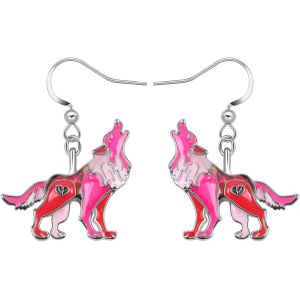 Kal-Boucles D'oreilles Loup Rugissant Pendantes En Alliage De Zinc Émaillé Pour Femme Fille Cadeaux Loup - Neuf