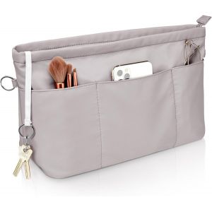Organisateur De Sac À Main En Nylon Pour Femmes, Pochette Sac De Rangement Intérieur Avec À Fermeture Éclaire,Gris Extra Large - Neuf