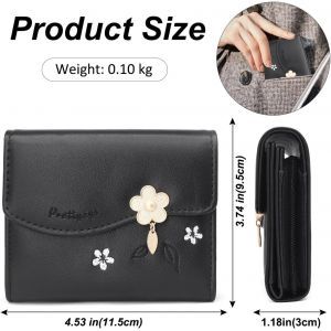 CAUC-Portefeuille Femme Petit Format Porte Monnaie Femme en Cuir PU Porte Feuilles pour Femme avec Zippé Pochette à Monnaie et Porte Carte Petit Porte Feuille Bifold (S-Noir) - Neuf