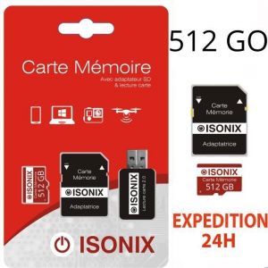 Carte Micro-SD 512 Go classe 10 4K SDXC smartphone tablette cam&eacute;ra sport 100% Re&eacute;l Class 10 + Lecture Carte - Neuf