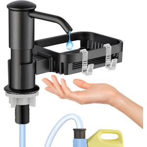 KAL-Distributeur Liquide Vaisselle, Distributeur De Savon Vaisselle Avec Porte-Éponge, Pompe Rotative À 360° Avec Tube D'Extension De 1M, Distributeur Savon Cuisine À Forte Aspiration - Neuf