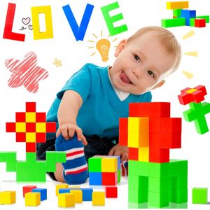 KALWL-Construction Magnetique Enfant 32 Pi&egrave;ces Cube Jeux Magnetique,Color&eacute;s Bloc Magnetique Jouet,Montessori Educatif Magnetic Blocks,Cadeau Filles Gar&ccedil;ons Pour P&acirc;ques Anniversaire No&euml;l - Neuf