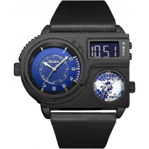 Eryi-Montre Homme Quartz Analogique Multi-Cadrans Montre À Trois Fuseaux Horaires Avec Sangle En Cuir Pour Voyage D'affaires - Neuf