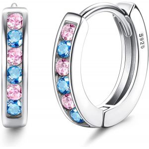 Kal-Petites Boucles D'oreilles Créoles En Argent Sterling 925 Pour Femme Fille Enfants Boucles D'oreilles Créoles Avec Zircone Cubique Hypoallergénique Multicolores Boucles D'oreilles Cartilage - Neuf