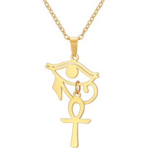Kal-Oeil D'horus Ankh Collier Pour Femmes Hommes Acier Inoxydable Ancien Oeil D'horus Égyptien Avec Signe De Vie Égyptien Croix Ankh | Double Aile Collier Pendentif Amulette Bijoux - Neuf