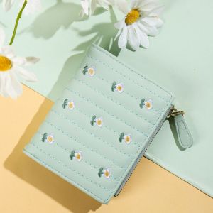 (Bleu) Mignon imprim&eacute; Floral porte-monnaie pour les Filles, Petit d&eacute;pliant en trois parties Esth&eacute;tique Portefeuille PU Cuir Portefeuille, la Tr&eacute;sorerie de Poche, porte-Carte, porte-monnaie, avec l'ID de la Fen&ecirc;tre - Neuf