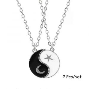 2 Pcs/Set Tai Chi Bff Collier Pour Femmes Hommes Vintage R&eacute;glable Yin Yang Lune Soleil Pendentif Couple Collier Bijoux Cadeau - Neuf