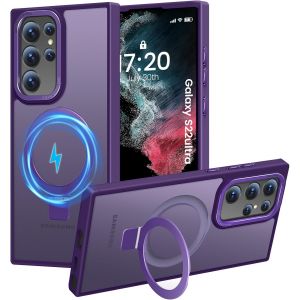 TRAHOO-Coque pour Samsung Galaxy S22 Ultra, Magnétique Robuste Anneau de Support Invisible, Protection Militaire, étui Antichoc pour Samsung S22 Ultra(Violet foncé) - Neuf