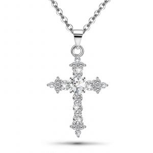 Collier Croix En Argent Pour Femme, Or Blanc Et Zirconiums, Cadeau De P&acirc;ques Pour Fille - Neuf