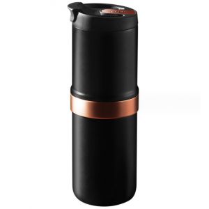 PSNKM03b, Moulin &agrave; caf&eacute; &eacute;lectrique portable Black + Sand Gold - r&eacute;glage fin sans segment, 25 tasses, chambre de poudre de 25 g, lame conique de 48 mm, machine de broyage de 300 ml + tasse + filtre - Neuf