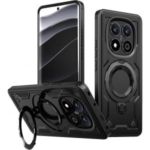 360&deg;Rolatif Magnetic Stand Case For Redmi Note 14 Pro 5g/Xiaomi Poco X7 5g [Cd Ring Stable Stand For Mag-Safe] [No.1 Power Magnetic & Shockproof Military Protection],Black - Neuf