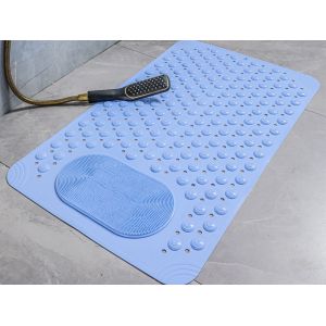 Tapis de douche antid&eacute;rapant avec trous d'&eacute;vacuation et massage des pieds - Bleu 36x69cm - Neuf