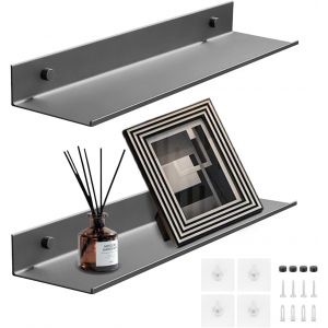Cmwx-Lot De 2 Etagere Murale Sans Percage, &Eacute;tag&egrave;res Murales En Aluminium, Etagere Sans Percer Etagere Douche Pour Salon, Chambre, Salle De Bain, Cuisine (Gris Fonc&eacute;, 30cm - Neuf