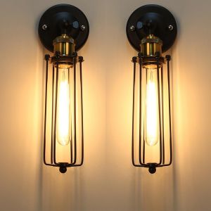 Subzonal-2pc Vintage Murale Applique Cage Metal Applique Luminaire Antique Industriel Suspensions Luminaire Corridor Applique Metal Cage R&eacute;glable Applique Luminaire Edison Culot E27 - Neuf
