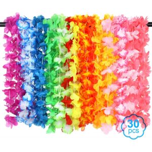 Mevronisshop-30 Pi&egrave;ces Collier De Fleurs Hawaienne, Color&eacute; Leis Hawa&iuml;ens D&eacute;corations De F&ecirc;te, Guirlande Fleurie Hawaienne Pour Decoration Anniversaire Tropical, Fete Carnaval, Pool Party, Mariage Dec - Neuf