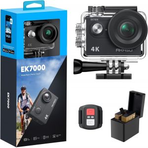 Mevronisshop-Cam&eacute;ra Sport 4k 30fps 20mp Wifi Cam&eacute;ra D'action 170&deg; Grand Angle, T&eacute;l&eacute;commande 2.4 G, Cam&eacute;ra &Eacute;tanche 30m Et 2 Batteries, Stabilisation- Ek7000 - Neuf