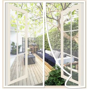 Moustiquaire Porte Fenetre 80x110cm,Blanc Rideau Moustiquaire Fenetre Aimantée,Respirantes,Maille Ultra Fine,Anti-moustiques pour Salon,Fermeture Automatique,avec Bande Adhésive - Neuf
