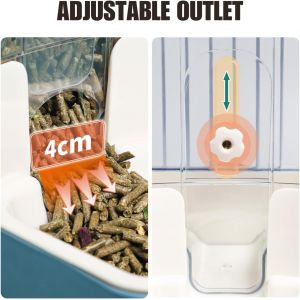 Distributeur Automatique De Nourriture Et D'eau Pour Animaux De Compagnie, Ensemble De Fontaine À Gravité Pour Cage De Chien, Chat, Lapin, Cochon D'inde, Chinchilla, Furet, Hérisson (Gris) - Neuf