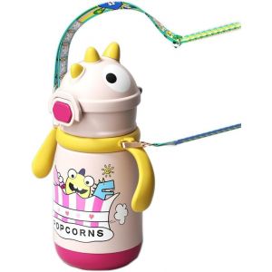 Letnerny-Gourde D'apprentis Avec Paille En Acier Inoxydable Pour Enfant - 380 Ml - Anti-Fuite - Sans Bpa - Double Paroi - Pour La Maternelle, L'&eacute;cole (Rose) - Neuf