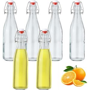 Mevronisshop-Lot De 6 Bouteille En Verre 500ml Avec Bouchon M&eacute;canique, Bouteille En Verre Avec Bouchon,Pour Remplissage, Sirops, Boissons, Huiles Alimentaires, Vinaigres Aromatis&eacute;s - Neuf
