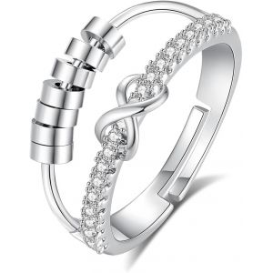 Kal-Bague Anti Stress Femme, Perles Bague D'anxiete R&eacute;glable Bague Anneau Tournant Anneau Ouvert Spinner Anxi&eacute;t&eacute; Fidget Pour Femme - Neuf