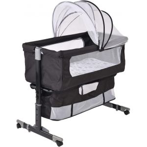Lit Cododo B&eacute;b&eacute; Avec Matelas, Hauteur R&eacute;glable &Agrave; 6 Niveaux, Lit D'appoint Bebe Evolutif &Agrave; Roulettes, Lit De Voyage Pliable, Panier De Rangement, 0-2 Ans-80 * 40 * 100-115 Cm-Blanc Cass&eacute; - Neuf