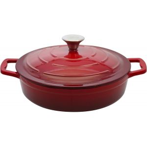 Jexnovashop-3082826 Cocotte En Fonte &Eacute;maill&eacute;e Basse Antiadh&eacute;sive Avec Couvercle, Rouge Cerise, Passe Au Four, Marmite Tous Feux, Faitout Induction 28 Cm 3l - Neuf