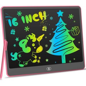 Tablette Dessin Enfant de 16 Pouces, Ardoise Magique Color&eacute;, Tablettes d'&eacute;criture LCD, Cadeaux d'anniversaire et de No&euml;l Jouets pour Filles et Gar&ccedil;ons de 3 &agrave; 8 ans (Rose) - Neuf